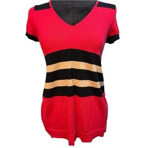 International Concepts Red Black Gold Knit Top – Short Sleeve – Size M – EUC